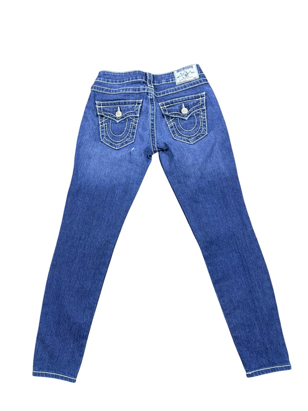 True Religion Skinny Jeans Size 26 Dark Wash Flap Pocket Stretch USA Made FLAWED